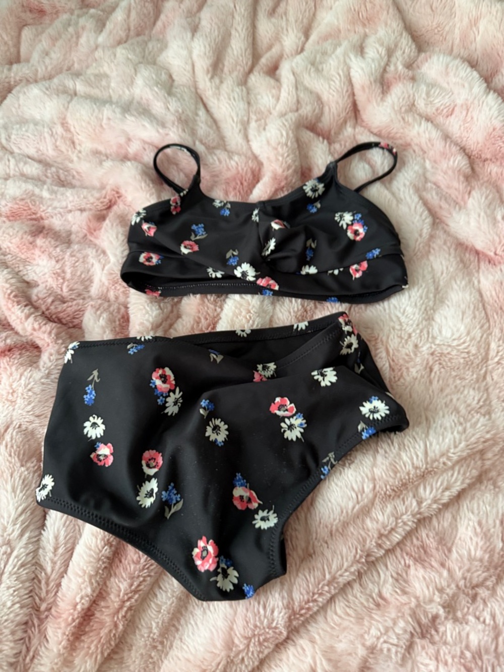 GAP Black Floral Girls' Two-Piece Swim Bikini - Pink, Blue & White Flowers